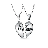 Bling Jewelry Break Apart Heart Pendant Necklace for Bff - Silver Tone Stainless Steel