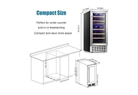 Zafro 15" Under Counter Beverage Refrigerator with Dual Zone Temperature Control, Freestanding or Built-in, Stainless Steel Finish, Double-Layer Tempe