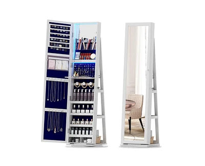 Vlsrka Led jewelry storage cabinet with back shelves and 360° rotation.