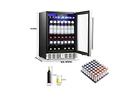 Zafro 24 Inch Wine Refrigerator, 5.1 Cu Ft Freestanding or Built-in Wine Fridge, Under Counter Stainless Steel Beverage Cooler with Glass Door