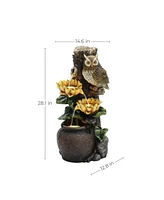 LuxenHome Sunflower and Owl 2.3-Feet Tall Outdoor Polyresin Fountain with Lights