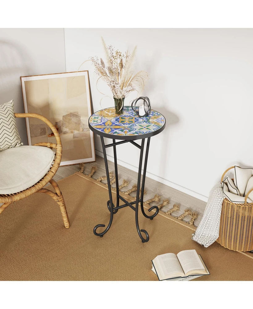 Patio Side Table,Colorful+Black