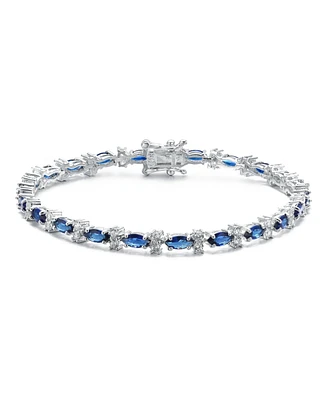 Sterling Silver White Gold Plated Colored Marquise Cubic Zirconia Tennis Bracelet