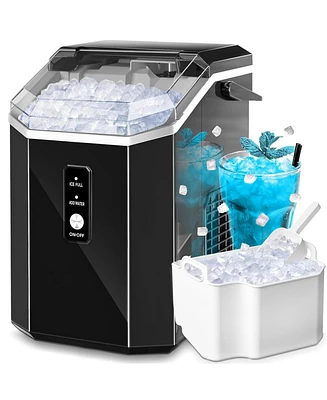 Zafro Portable Nugget ice Maker, producing 10,000 pcs or lbs of daily. Self-cleaning countertop machine with handle, includes scoop and basket