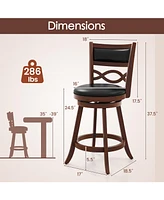 Bar Stools Set of 2 with Rubber Wood Frame and Faux Leather Upholstered Seat-24 Inch