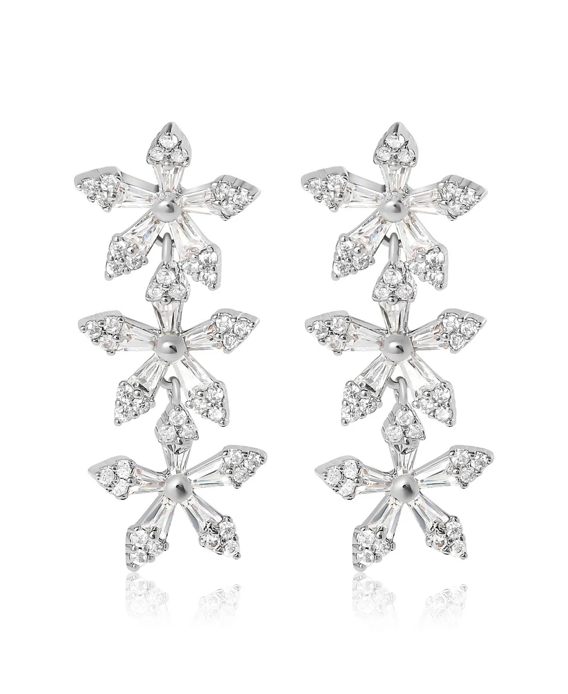 Jessica Simpson Crystal Snowflake Drop Earrings - Silver