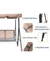 Patio Swing Outdoor Porch Swing Chair for Adults with Removable Cushion Textilene 3 Seat Large Converting Canopy Swing Glider for Garden Backyard Deck