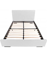 Solid Wood Upholstered Faux Leather Bed Frame with Padded Headboard