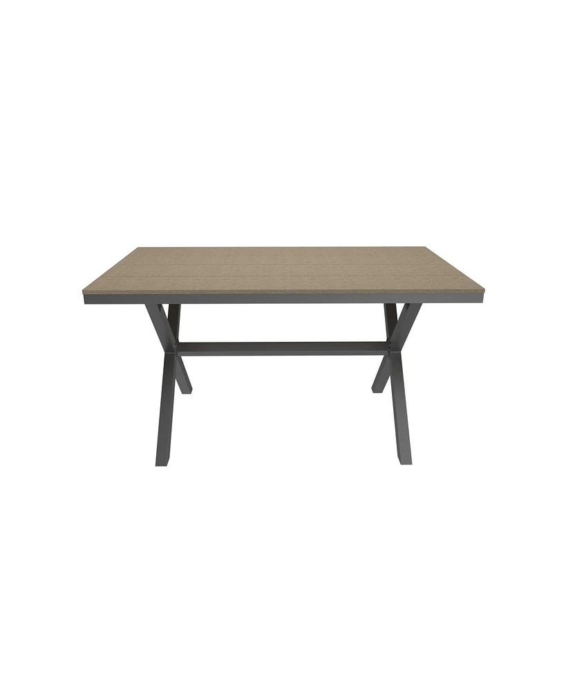 59 Inch Rectangular Outdoor Dining Table Imitation Wood Grain Aluminium Frame Patio Table, Black