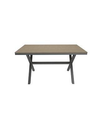 59 Inch Rectangular Outdoor Dining Table Imitation Wood Grain Aluminium Frame Patio Table, Black