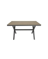 59 Inch Rectangular Outdoor Dining Table Imitation Wood Grain Aluminium Frame Patio Table, Black