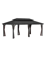 12x20 Ft Hard Top Metal Gazebo Patio Double Roof Canopy Aluminum Frame Gazebo with Netting Tent Curtains