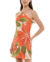 Bcx Juniors' Halter-Neck Floral Placement Print Bodycon Dress