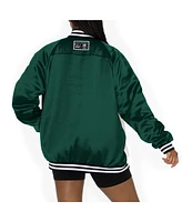 Gameday Couture Women's Green/White New York Jets Oversized Hot Shot Rhinestone Throwback Full-Snap Varsity Bomber Jacket