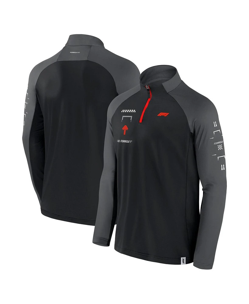 Formula 1 Men's Black/Graphite Tech Stacked Logo Raglan Quarter-Zip Pullover