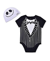 Children's Apparel Network Baby Boys and Girls Black The Nightmare Before Christmas Jack Skellington Bodysuit Hat Set