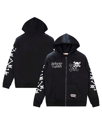 Freeze Max Men's Black Looney Tunes Tweety Bones Hoodie Full-Zip Sweatshirt