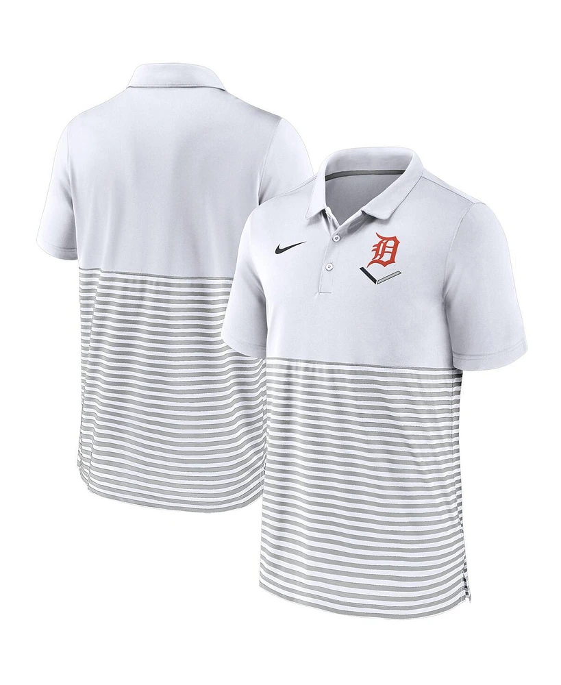 Nike Men's White/Gray Detroit Tigers Home Plate Striped Polo Shirt