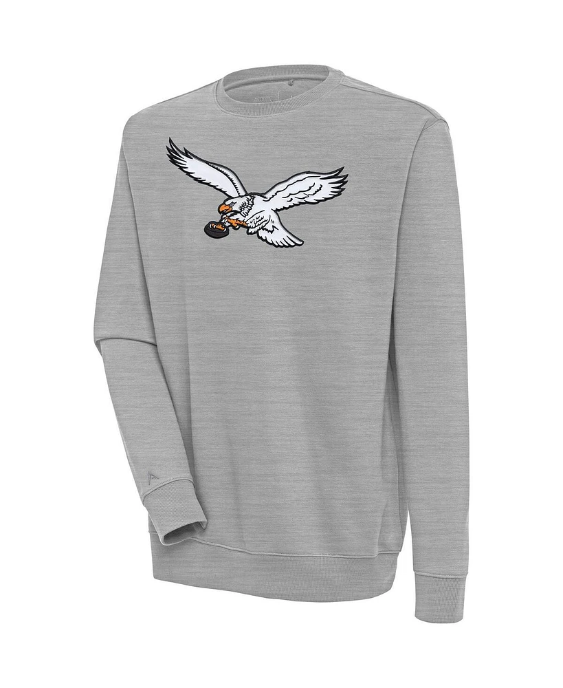 Antigua Men's Heather Gray Philadelphia Eagles Throwback Logo Victory Pullover Sweatshirt