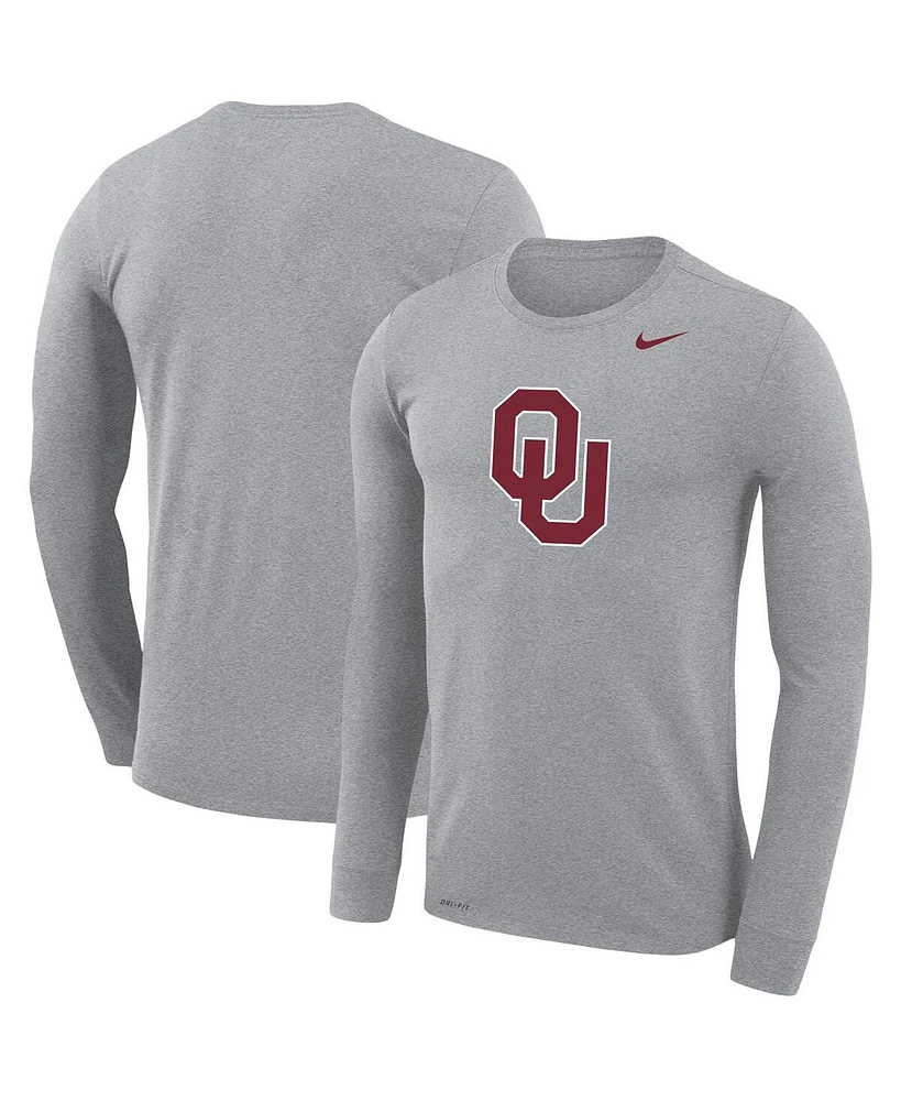 Nike Men's Heather Gray Oklahoma Sooners Legend Wordmark Performance Long Sleeve T-Shirt
