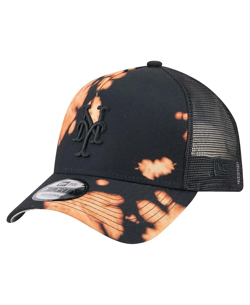 New Era Men's Black New York Mets Bleached A-Frame 9FORTY Adjustable Hat