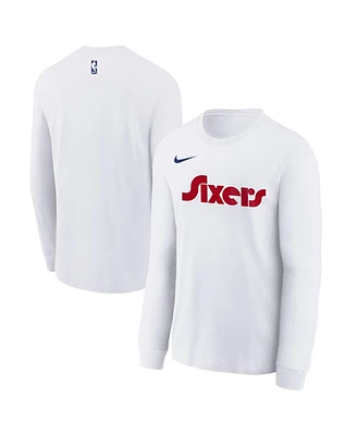 Nike Big Boys and Girls White Philadelphia 76ers 2024/25 City Edition Wordmark Performance Long Sleeve T-Shirt