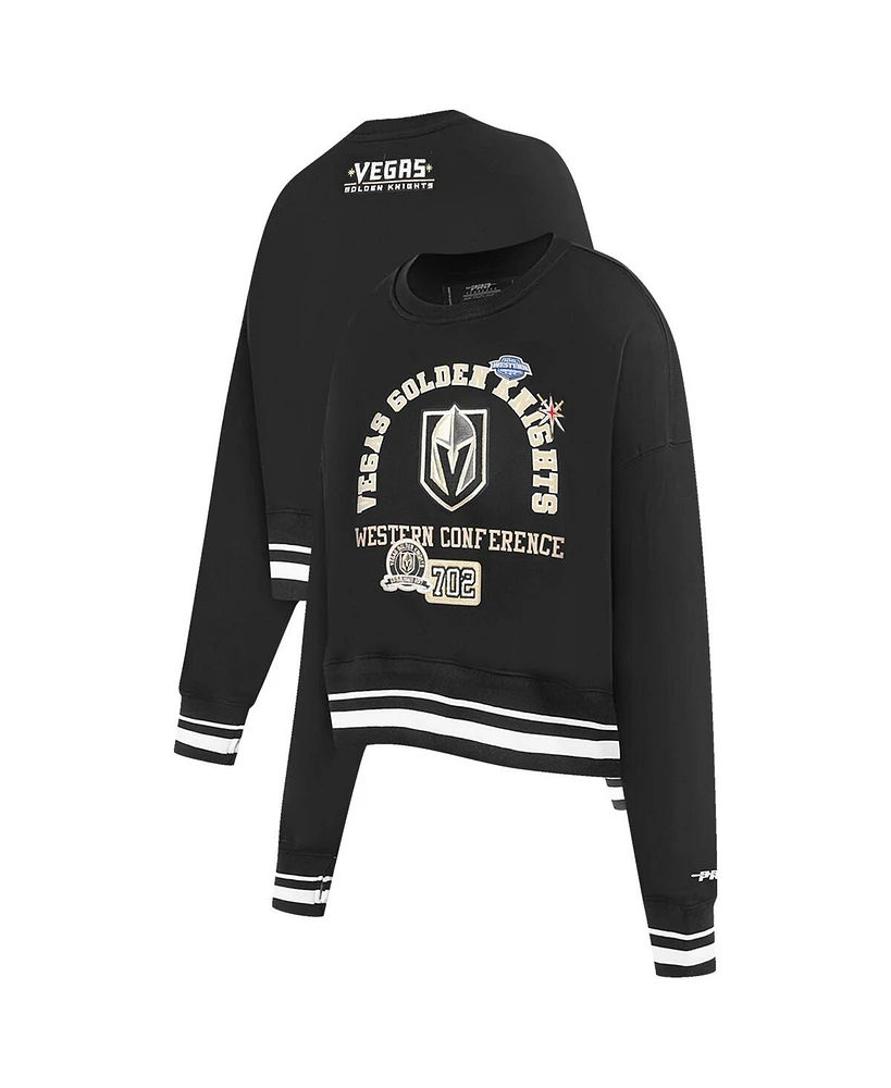 Pro Standard Women's Black Vegas Golden Knights Area Code Cropped Pullover Sweatshirt