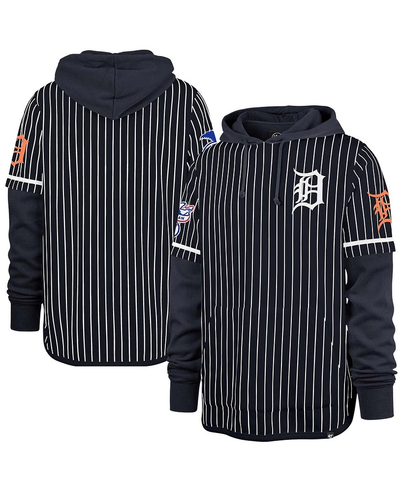 '47 Brand Men's Navy Detroit Tigers Pinstripe Double Header Pullover Hoodie