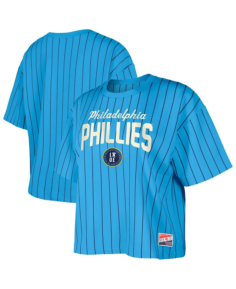 New Era Women's Light Blue Philadelphia Phillies City Connect Multiplier Pinstripe Cropped T-Shirt