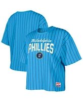 New Era Women's Light Blue Philadelphia Phillies City Connect Multiplier Pinstripe Cropped T-Shirt