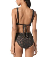 Michael Michael Kors Womens Lace Tie Back Bikini Top Lace High Waist Bottoms