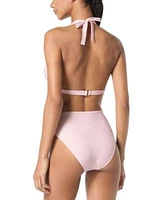 Michael Michael Kors Womens Logo Ring Halter Bra Top Stripe High Waist Bottom