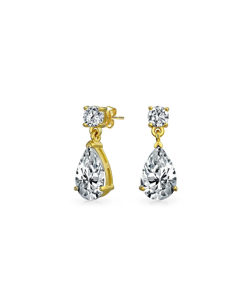 Bling Jewelry Classic Simple Cubic Zirconia Teardrop Cz Dangle Drop Earrings Gold Plated .925 Sterling Silver