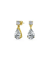 Bling Jewelry Classic Simple Cubic Zirconia Teardrop Cz Dangle Drop Earrings Gold Plated .925 Sterling Silver