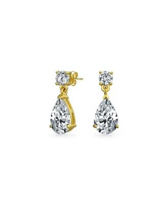 Bling Jewelry Classic Simple Cubic Zirconia Teardrop Cz Dangle Drop Earrings Gold Plated .925 Sterling Silver