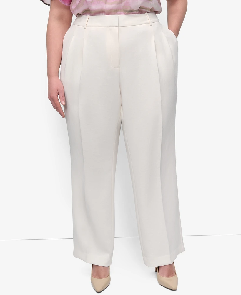 Dkny Plus Aero Crepe High Rise Wide Leg Pants