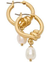 kate spade new york Gold-Tone Freshwater Pearl Charm Knot Hoop Earrings