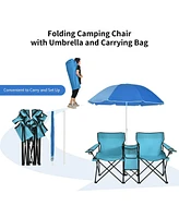 Portable Folding Picnic Double Chair With Umbrella