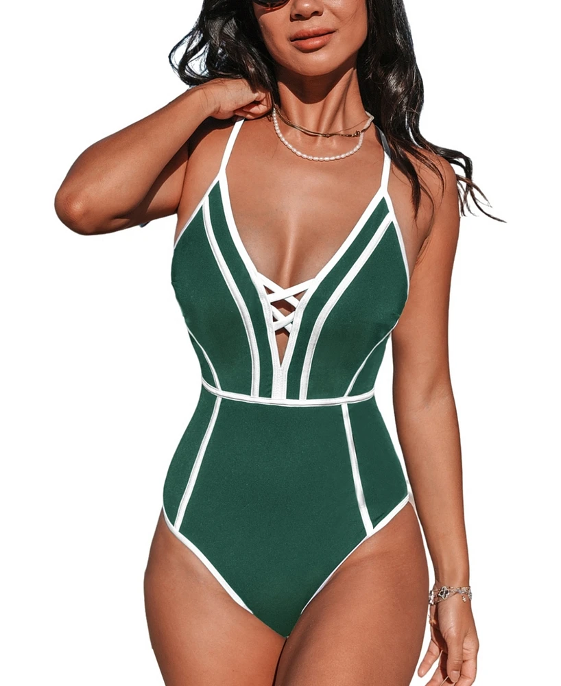 Cupshe Women's Plunging V Neck Slimming Sculpting One Piece Swimsuit
