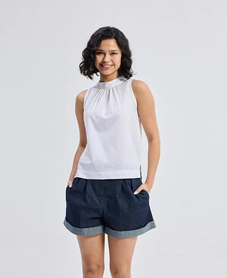 Reistor Women's High-Neck Top with Gathers White