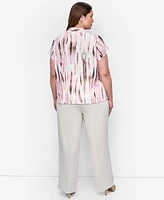 Dkny Plus Printed Short-Sleeve Button-Front Shirt