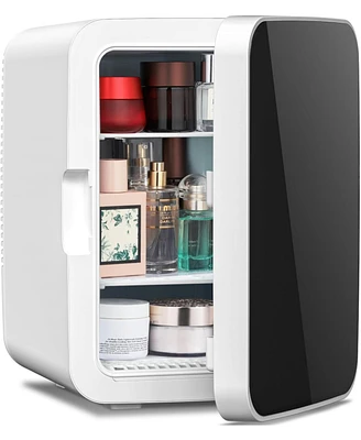 Zafro 10L mini fridge features a compact design, ideal for storing cosmetics, skincare, snacks, or drinks. It includes a dimmable Led light mirror for