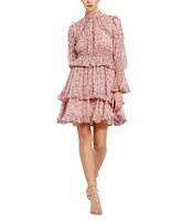 Mac Duggal Women's Long Sleeve Open Front High Neck Ruffle Mini Dress