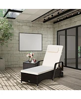 Patio Rattan Lounge Chair Chaise Adjustable Recliner Cushioned Sofa Garden