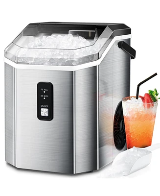 Zafro Portable Ice Maker with Handle, Stainless Steel Ice Maker Countertop with Slef-Cleaning, 35Lbs/24H, 7Mins Fast Ice Making, with Ice Basket/Ice S