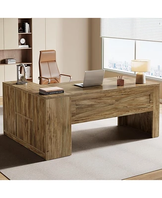 Tribesigns L-Shaped Executive Desk, Large Office Computer Table with File Cabinet, Modern Business Furniture with Storage Shelves for Home Office