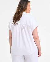 Style & Co Plus Button-Front Short-Sleeve Shirt, Exclusively at Macy's