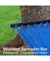 Soft-Spun Polyester Rope Double Hammock for Outside - 600-Pound Weight Capacity Extra Large Blue