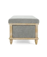 Elegant Upholstered Storage Ottoman Bench with Weathered Wood Frame and Lift-Top for Bedroom or Living Room Seating Organization-The Pop Home