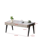 Kings Brand Furniture Camden Marble-Style Wood Coffee Table with Metal Legs, Center Table for Living Room, Black/Gray